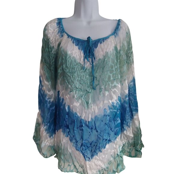 Hale Bob Silk Blend Burnout Velvet Sheer Coastal Flowy Silky Top S Oversize - Picture 1 of 12